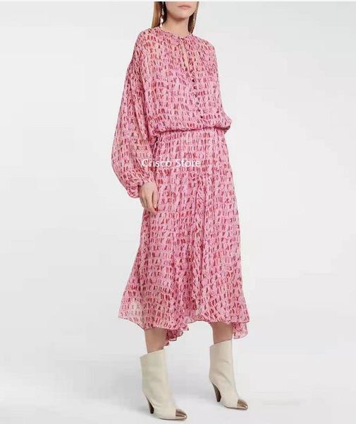 

casual dresses 2021 spring and autumn style elegant lantern sleeve waist printing long dress women, Black;gray