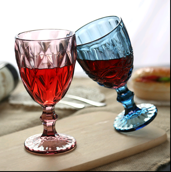 

colored goblet wine water glass pressed blue pink goblets vintage cup glasses