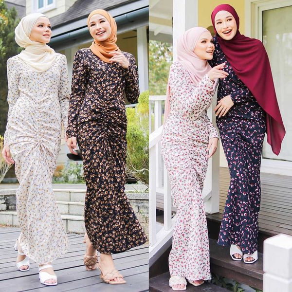 

sleeved dress 2021 fashion printed waist drs, loriya soft ankle length printed skirt lr434, Black;gray