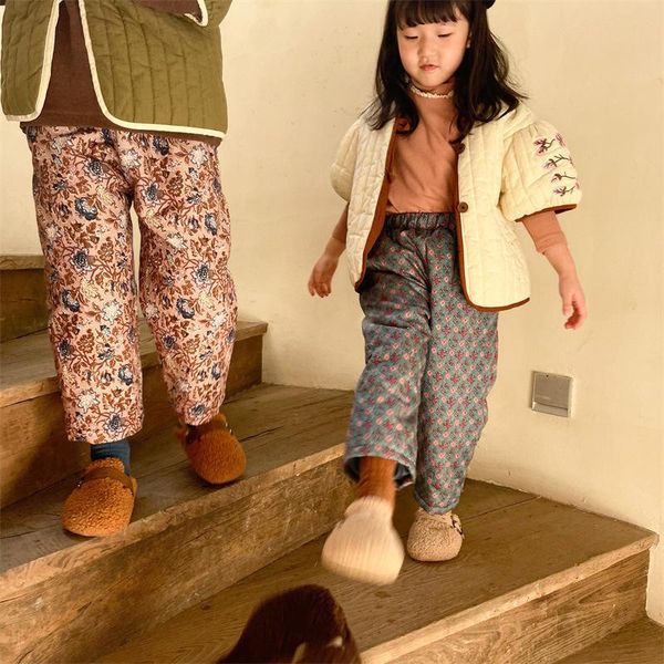 

trousers 2021 autumn arrival girls fashion floral pants kids korean deisgn trouesrs, Blue