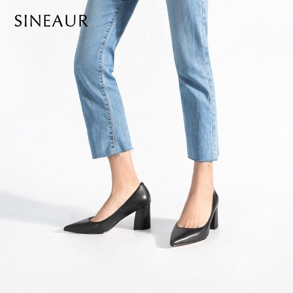 

dress shoes sineaur women 2021 fashion high mid-heel suede pumps chunky heels pointed toe elegant woman office ladies plus size 35-45, Black