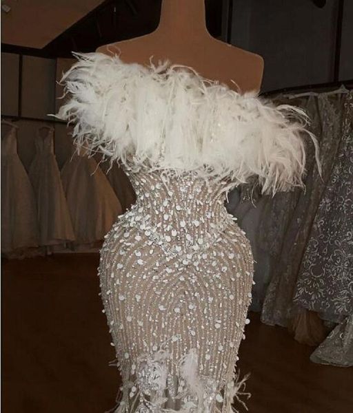 Роскошные вечерние платья страуса перо одним на плечо сверкающие блестки кристалл Pageant формальное платье выпускного вечера русалка подметает жрелье де-Марие
