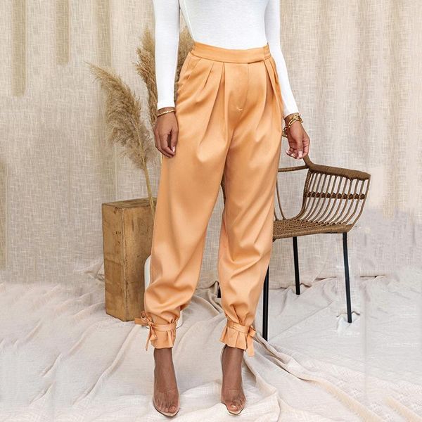 

summer stain smooth harem pants high wauist zipper bandage black solid trousers women white fall full length sweatpants women's & capri, Black;white