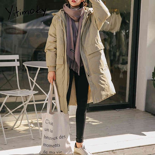 

women's down & parkas yitimoky hooded coat women warm fall winter jacket loose clothing solid pockets fashion long style black green fe
