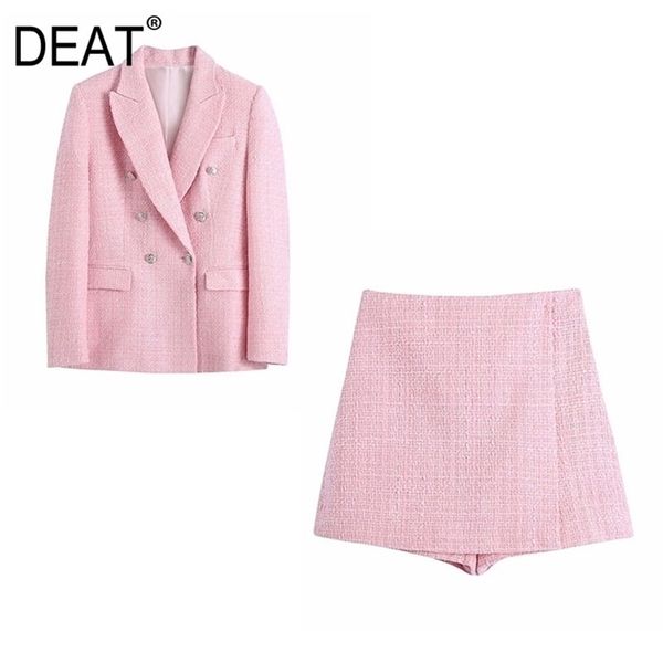 

[deat] spring fashion loose double breasted v-neck blazer solid color high waist shorts women two-piece suit 13q020 210527, White