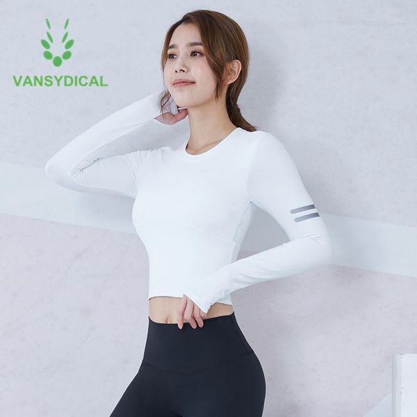 

yoga outfits 2021 women gym shirts with padded long sleeve sports workout cropped slim running fitness training t-shirts reflective, White;red