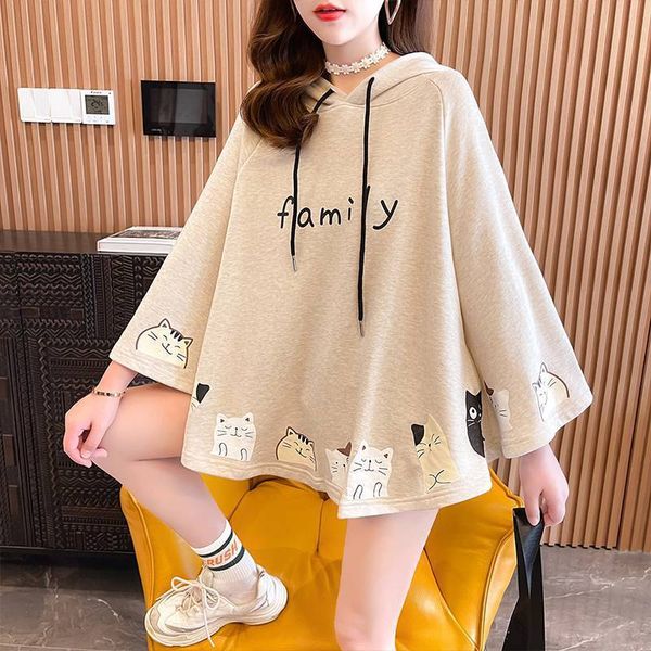 

design sense foreign style hooded sweater women's korean version 2021 autumn and winter new loose bat sleeve head fashion, Blue;black