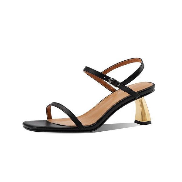 

women sandals genuine leather concise shoes strange style high heels buckle strap summer woman, Black