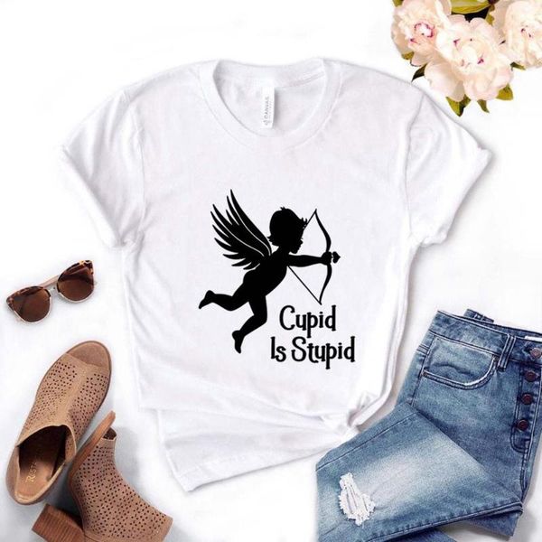 

women's t-shirt cupid is stupid print women tshirts cotton casual funny t shirt for lady yong girl tee hipster fs-151, White