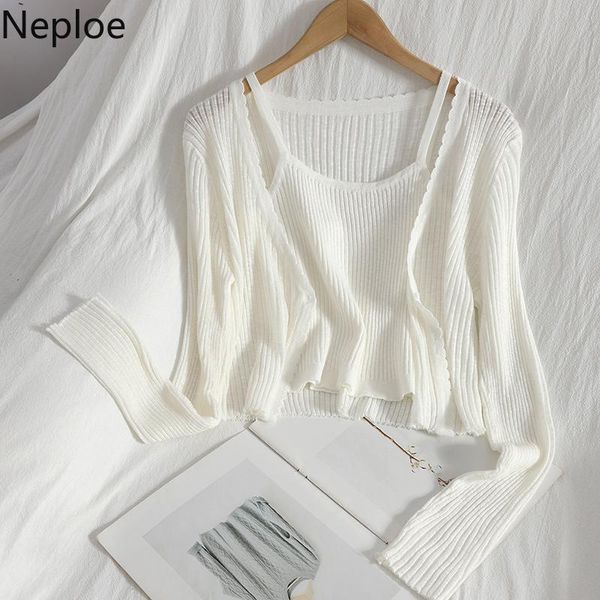 

women's knits & tees neploe summer casual fashion cardigan women korean sweet knit slim v neck sweater coat sling crop temperament thi, White