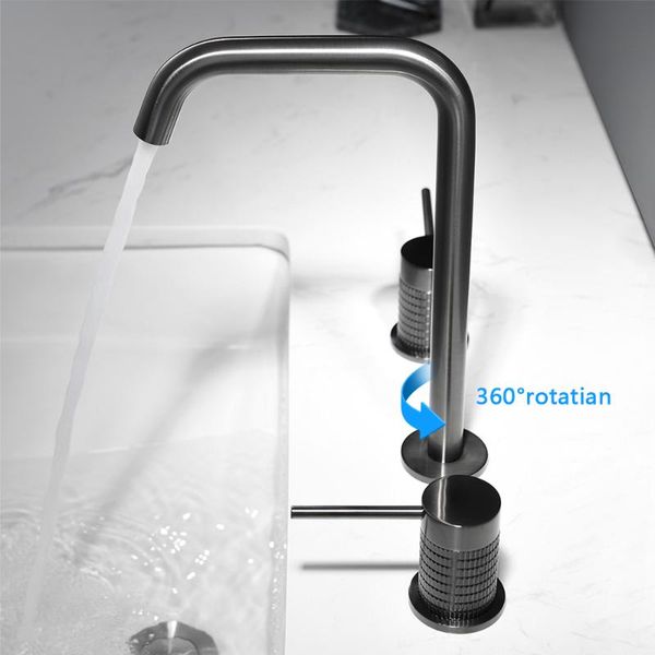 

bathroom sink faucets skowll brass black kitchen faucet water deck mount dual handle mixer tap 360 rotation taps sk-06109