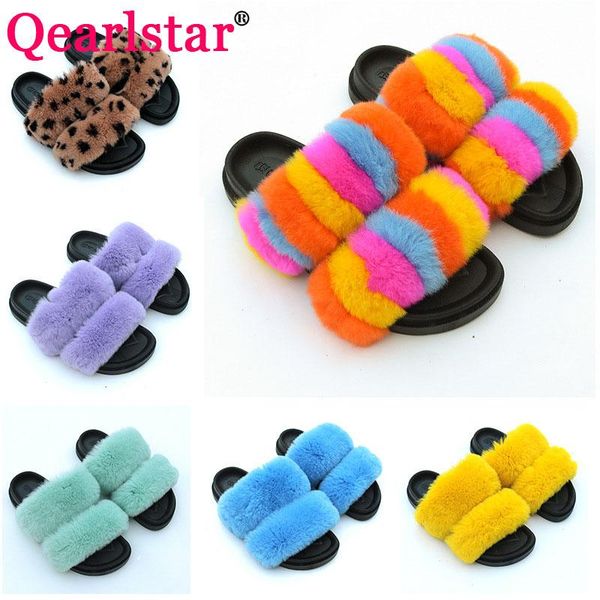 

real fur women slippers 100% natural rex slides sandals super fashion luxury fluffy female cute flat shoes hy21, Black