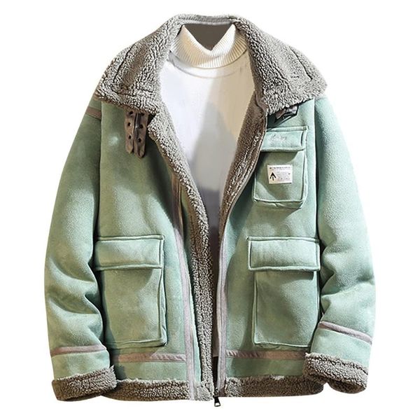 

men's down & parkas telotuny fashion winter jacket casual long sleeve lapel blouse with multi-pocket coat harajuku solid color fleece c, Black