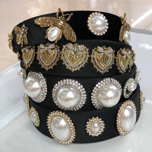 

baroque vintage pearl rhinestone metal chain hairband headband hair accessories1