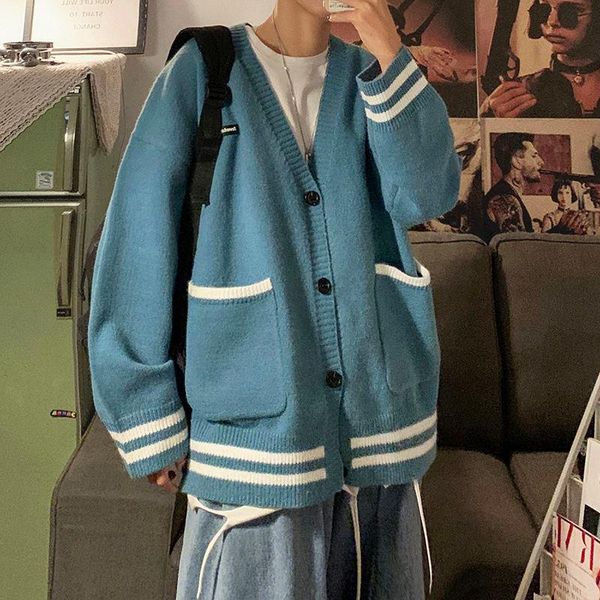 

men's sweaters autumn/winter 2021 youth fashion loose single-breasted cardigan in color block, White;black