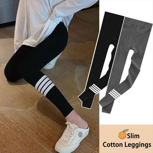 

herstory autumn and winter stretch women legging hip lift slimming skinny pants four bar striped knitted leggings, Black