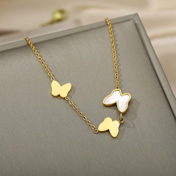 

pendant necklaces shell butterfly necklace for womentassel female exquisite double layer clavicle chain wedding jewelry gift, Silver