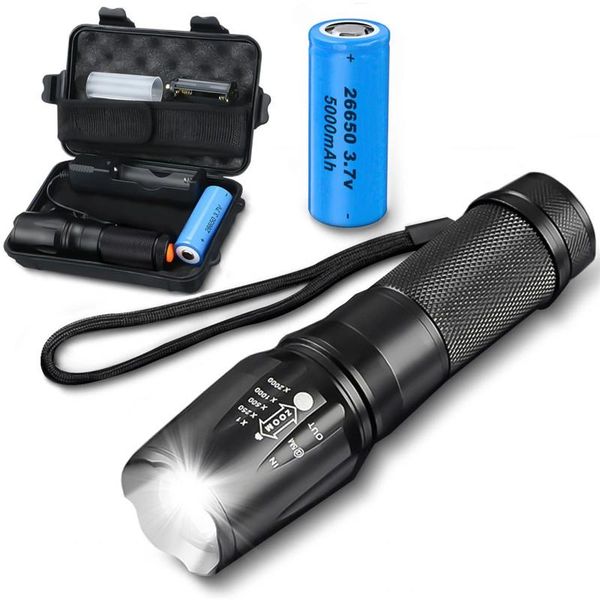 

flashlights torches 26650 battery led ultra bright waterproof torch zoomable 5 modes t6 usb rechargeable tactiacl for hunting