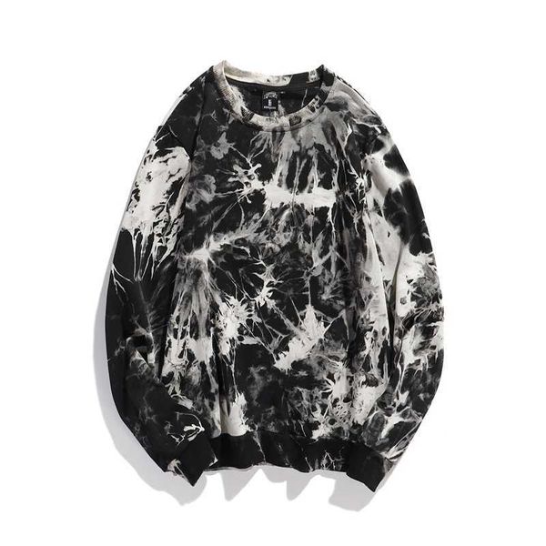 

hoodies2020 new tie dye color pullover terry thin round collar sweater for women, Black