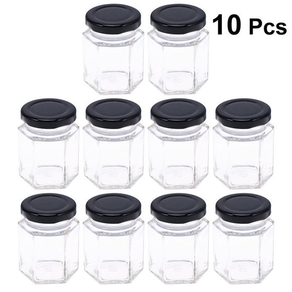 

10pcs 45ml hexagon transparent glass bottle 60g honey storage empty jar nut sugar canister tank for home kitchen bottles & jars