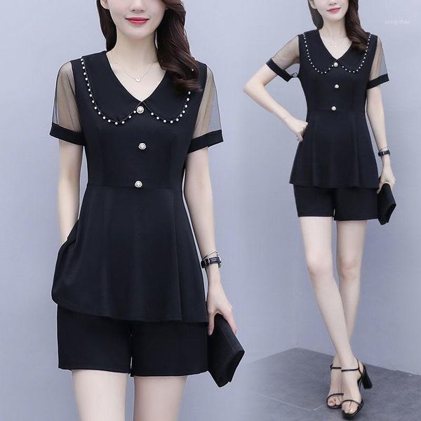 

women's tracksuits women 2021 summer fashion two-piece sets female solid color thin ladies high waist loose wide legs shorts suits q11, Gray