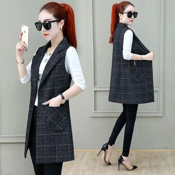 

women's vests vest suit jacket 2021 spring autumn plus size stripe mid-length gilet coat fashion blazers waistcoat colete feminino, Black;white
