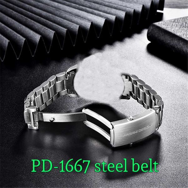 

luxury strap pagani design pd1667 007 watches men original stainless steel watch strap silicone strap 20mm h0915, Silver