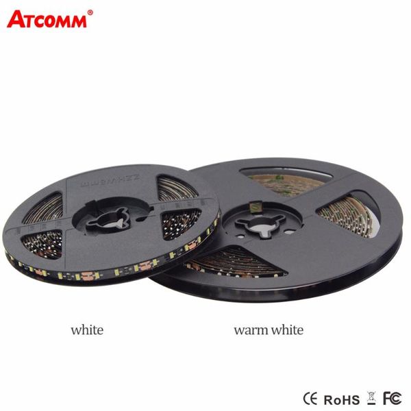 

high brightness 5m 3014 led strip light dc 12v 120 leds/m black pcb flexible lampara cool/warm white indoor decoration strips