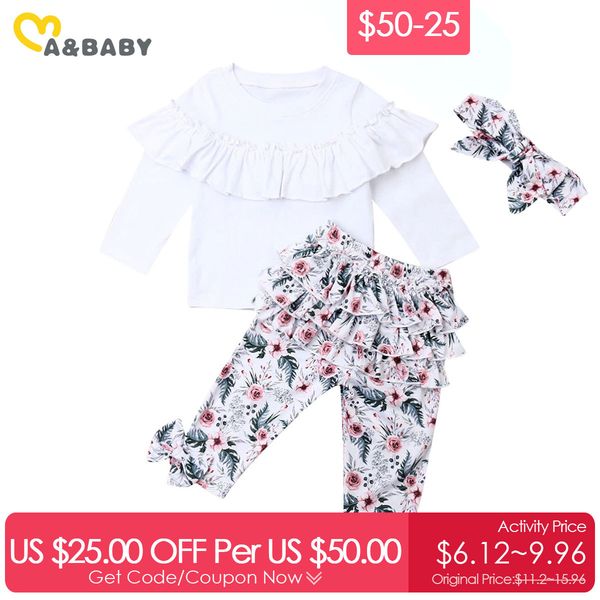 

$50-25 0-5y spring flower toddler child kid girls clothes set ruffles white bow pants outfits 210515