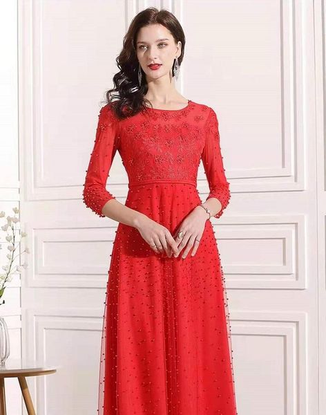 

casual dresses 2021 autumn wedding party women allover luxurious embroidery beading white red pink black long dress festival, Black;gray