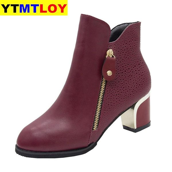 

women velvet boots fashion autumn winter round toe ankle zip high heels size 35-43, Black