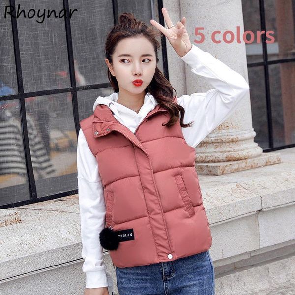 

women's vests women winter solid simple 5 colors oversize s-3xl all-match leisure girls elegant soft turn down collar fashion warm, Black;white