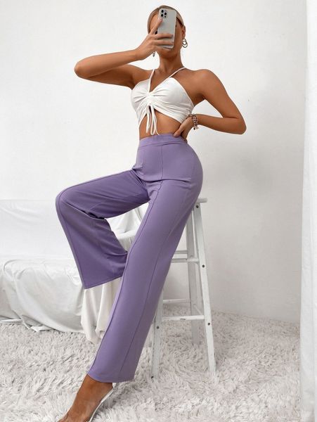 

high waist seam wide leg pants h9vc#, Black;white