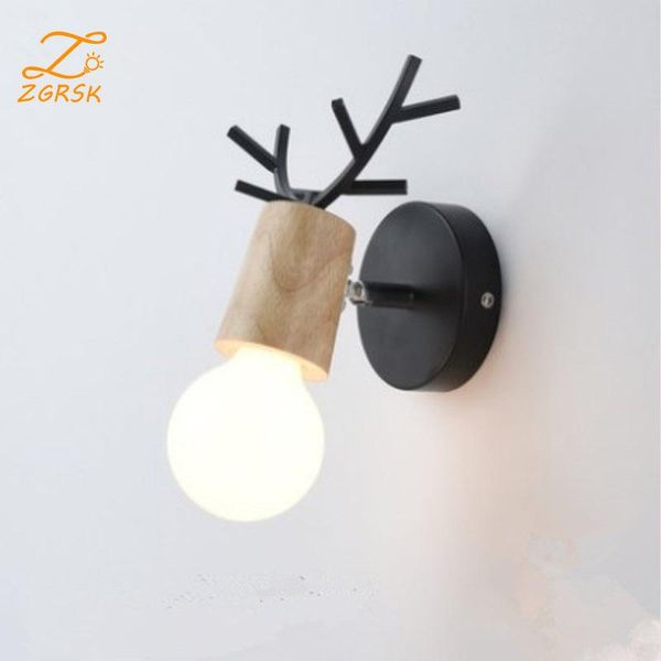 

wall lamp led antlers colorful wooden nordic modern loft children's room bedroom parlor bedside home lights contains bulb