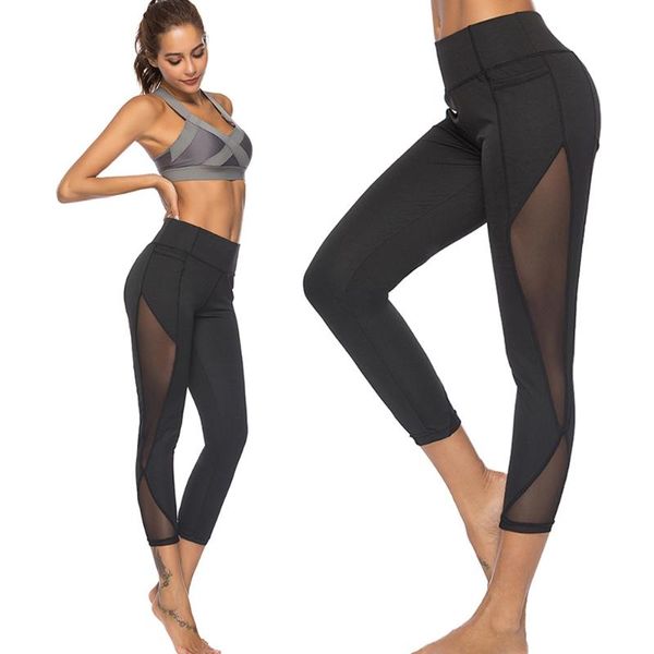 

4# women mesh patchwork sport leggings high waist tights pants solid sports wear for gym push up yoga plus size outfit