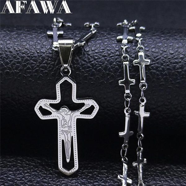 

pendant necklaces catholic jesus cross key stainless steel chain necklace women/men silver color small jewelry collier femme n4514s05