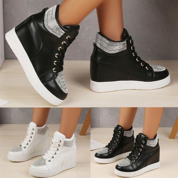 

boots breathable chunky sneakers women 2021 autumn solid wedge sock shoes woman thick bottom high female botines, Black