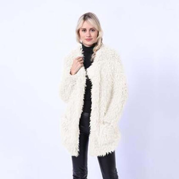 

winter jacket coat women faux fur bomber fashion trench wool pink overcoat long sleeve outwear nuw5581, Black