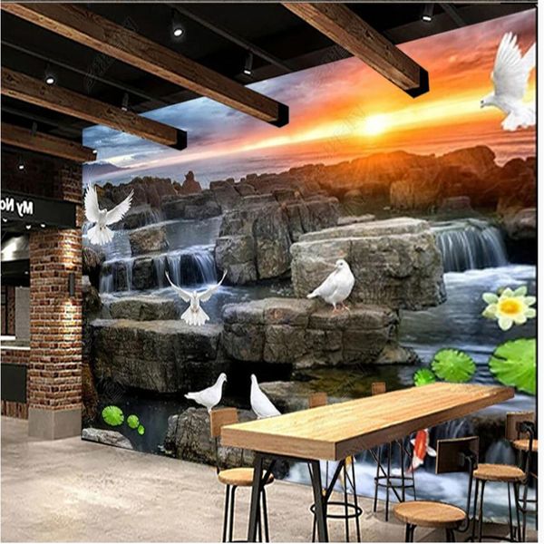

CUstom 3d wallpapers 3D three-dimensional mural background wall of landscape scenery flowing water waterfall, As show