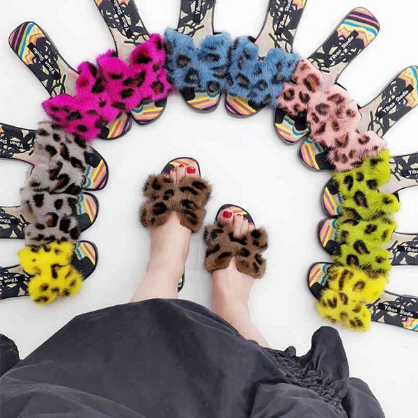 

sandals mink women's leather printed leopard slippers flat sa iyqw, Black