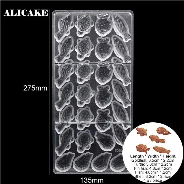 

baking & pastry tools 3d polycarbonate chocolate moulds fish candy form bakery dessert tray bakeware molds