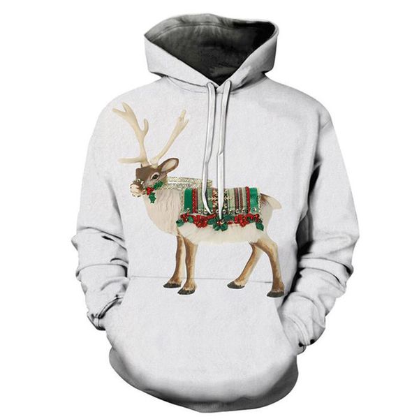 

christmas cute little elk pattern hoodie visual impact party punk gothic round neck american sweater hoodie, Black