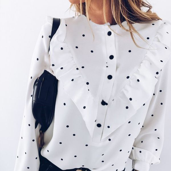 

women's blouses & shirts plus size 3xl spring shirt long sleeve buttons ruffle female elegant vintage office lady ladies top, White
