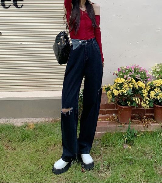 

women's jeans real s cost-effective autumn 2021 high waist broken, Blue