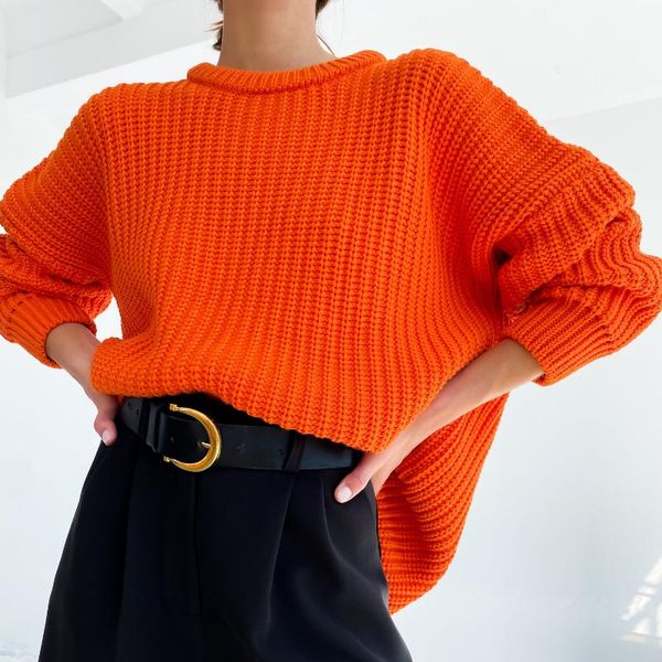

women's knits & tees autumn chic women sweater casual fluorescence solid oversized long sleeve knitted pullovers winter fashion thick f, White