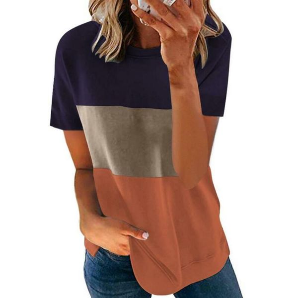 

women's t-shirt cofekate womens t shirt short sleeve patchwork casual loose ladies basic tee for women 2021, White