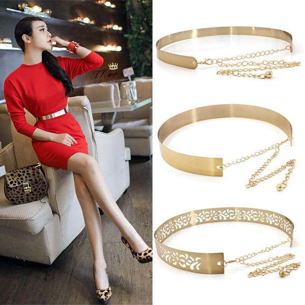 

belts fashion women adjustable metal designer belt bling gold silver plate vintage ladies dress simple luxury waistband, Black;brown