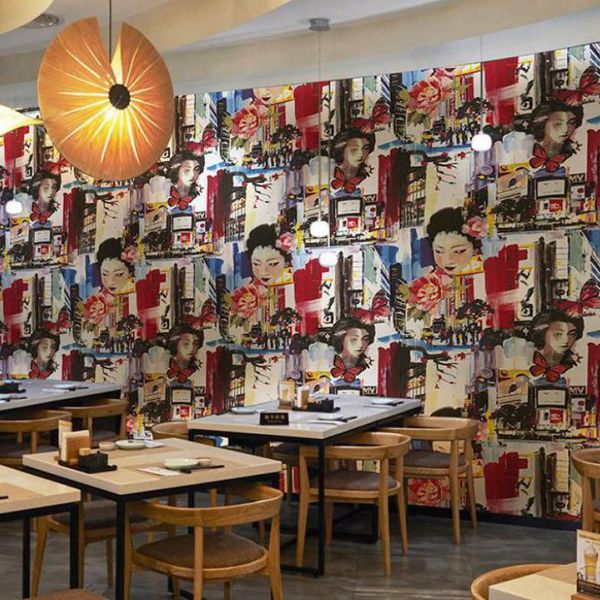 

wallpapers japanese ukiyo-e characters wallpaper el restaurant modern art bar street graffiti watercolor flowers pvc waterproof