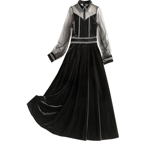 

casual dresses 2021 the spring women black gold velvet dress long sleeve vintage korean fashion elegant party maxi clothes, Black;gray