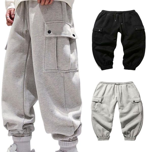 

men's pants men cargo with pocket drawstring loose casual fashion m-3xl plus size chic basic male sweatpants trousers, Black